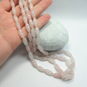 Rose Quartz long oval hand knotted necklace